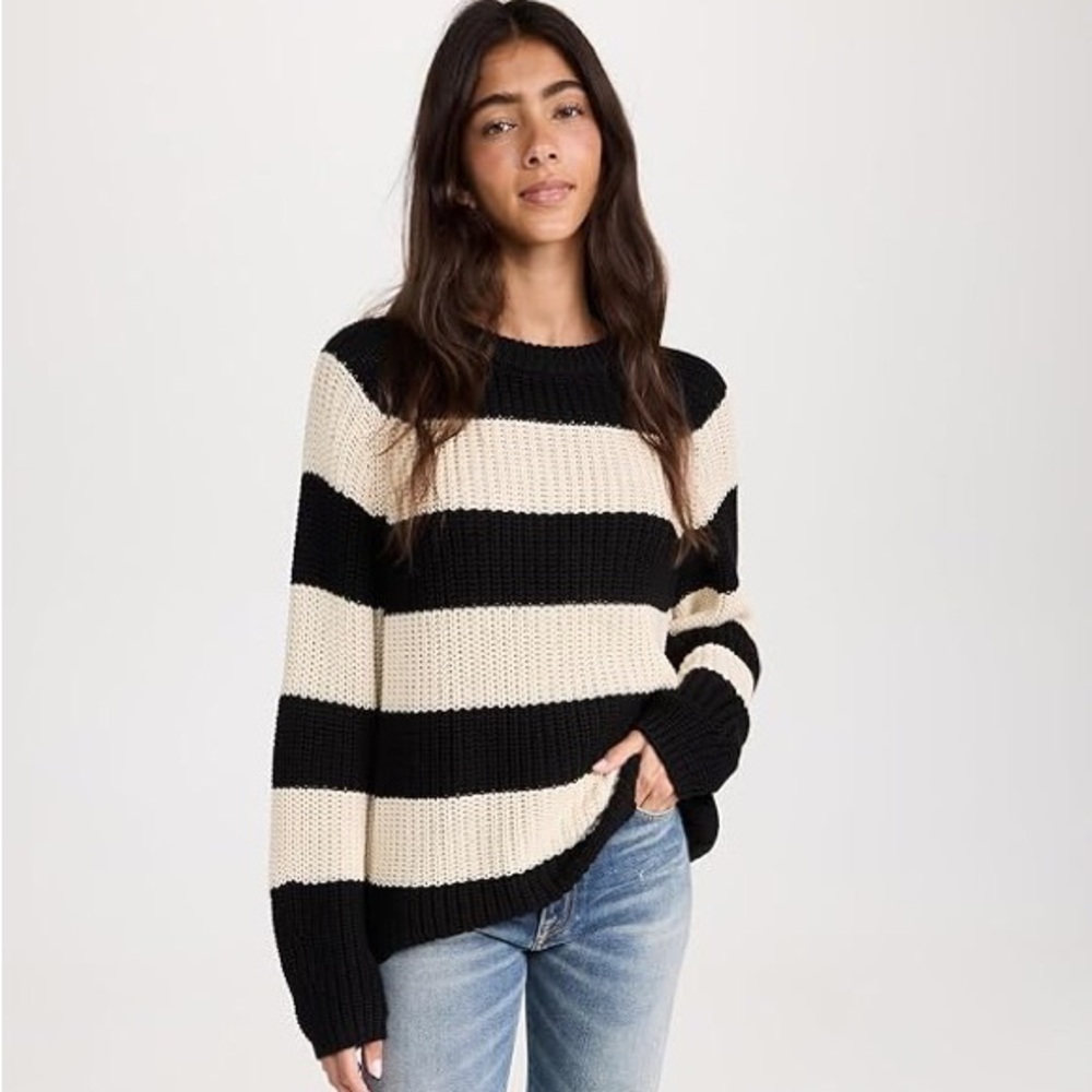 Velvet by Graham & Spencer Black and Cream Striped Sweater